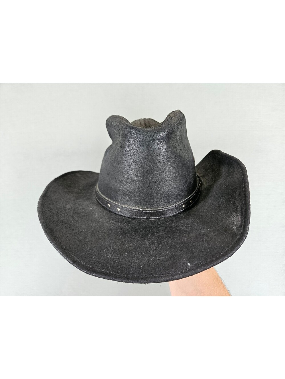 Sterkowski Black Genuine Leather Western Cowboy Hat Sz 57